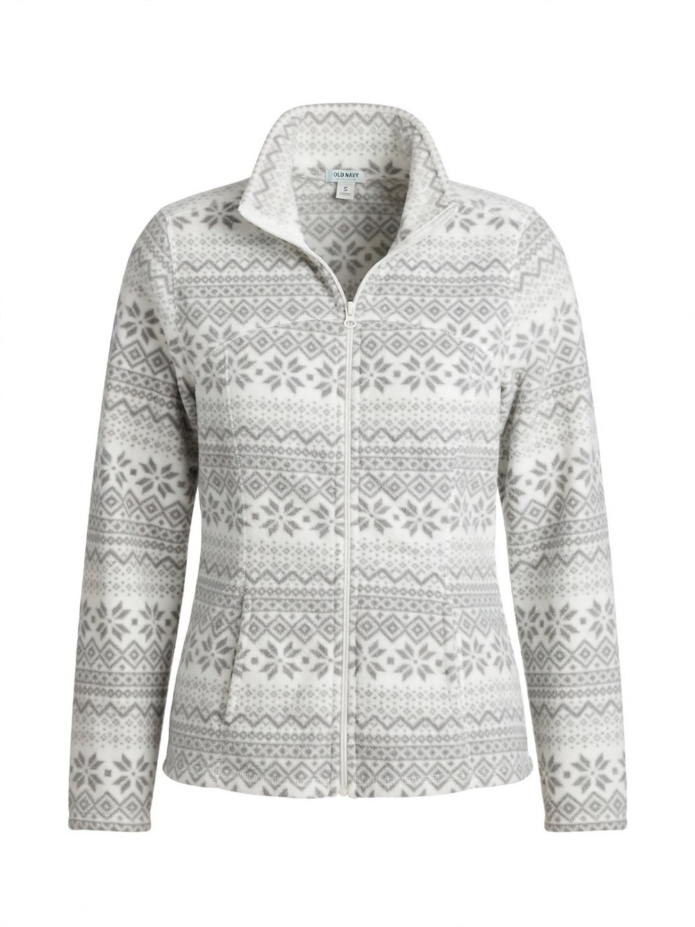 Old Navy Women's White & Gray Fair Isle Zip-Up Teddy Jacket